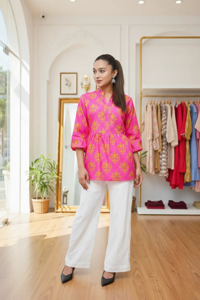 Indigo Printed Cotton Kurti – Elegant Everyday Wear