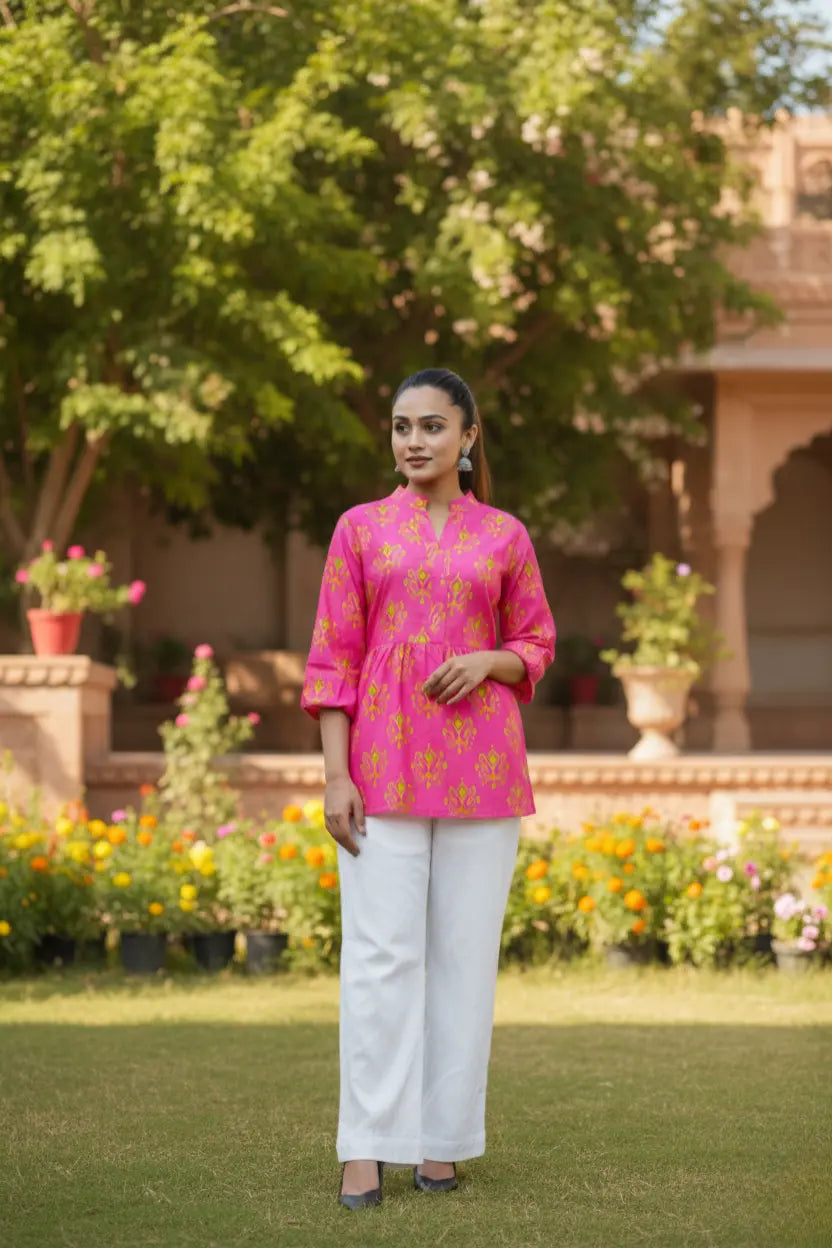 Indigo Printed Cotton Kurti – Elegant Everyday Wear