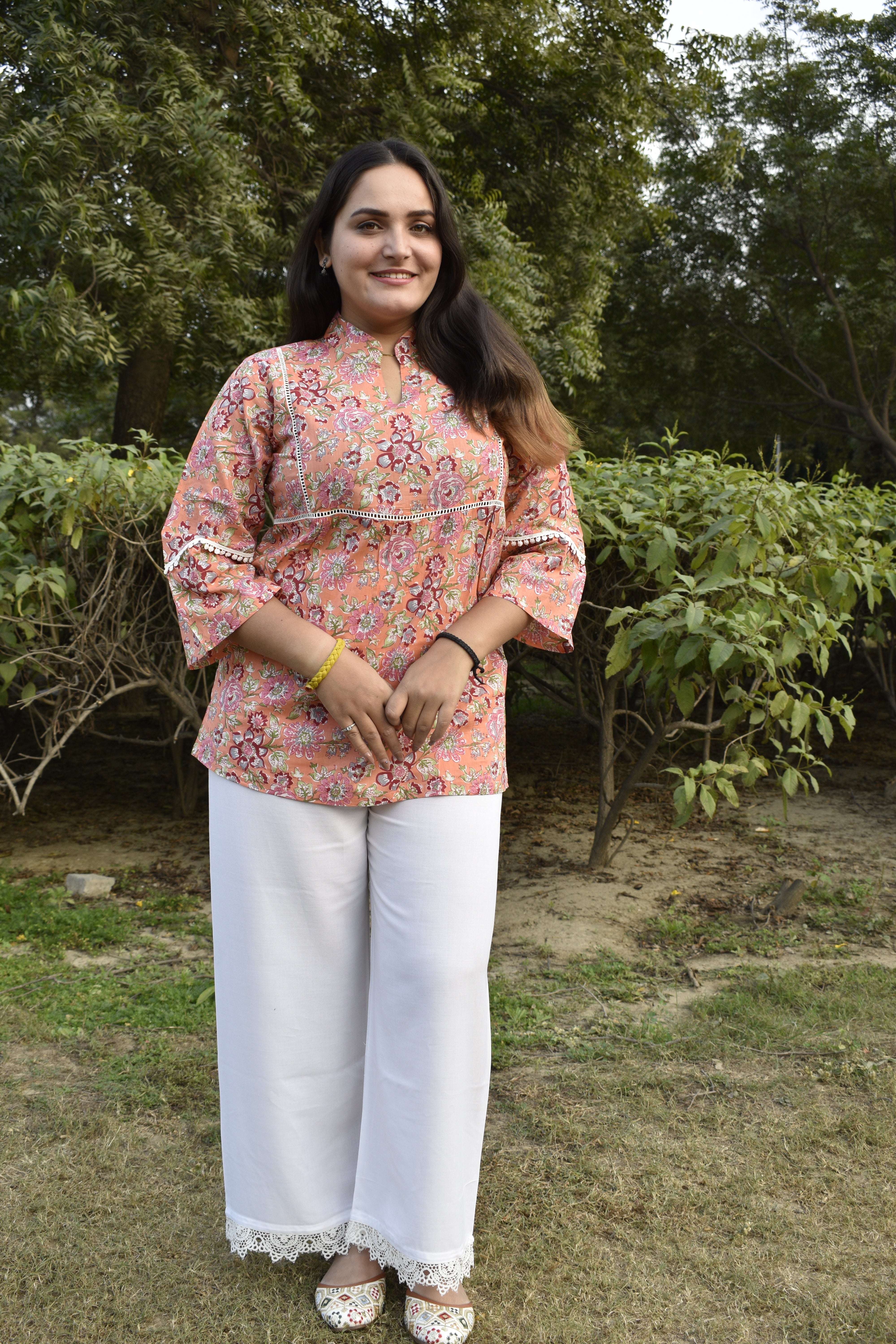 Red and White Indigo Printed Cotton Kurti With Plazzo – Elegant Everyday Wear