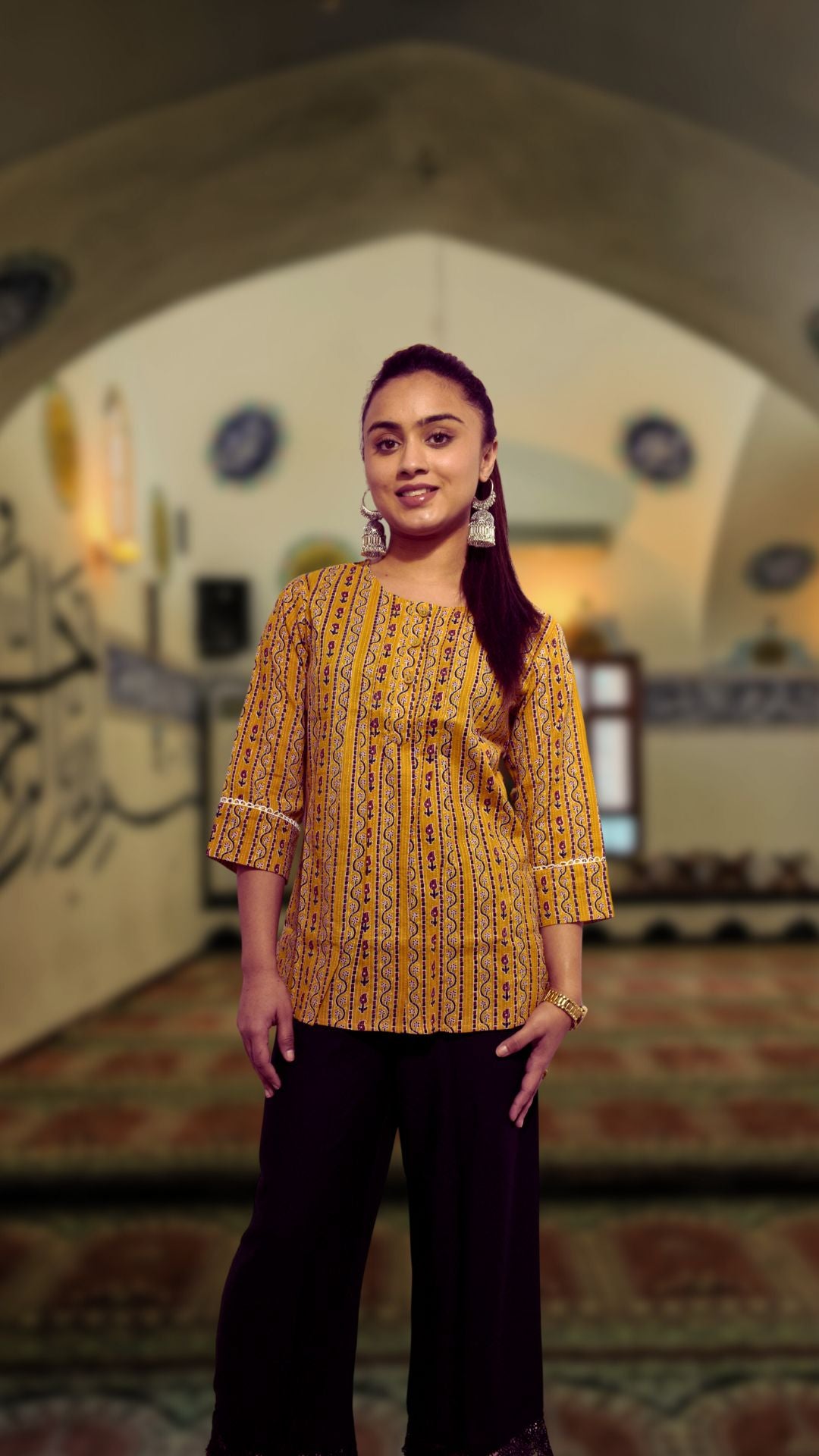 Indigo Printed Cotton Kurti with Plazzo